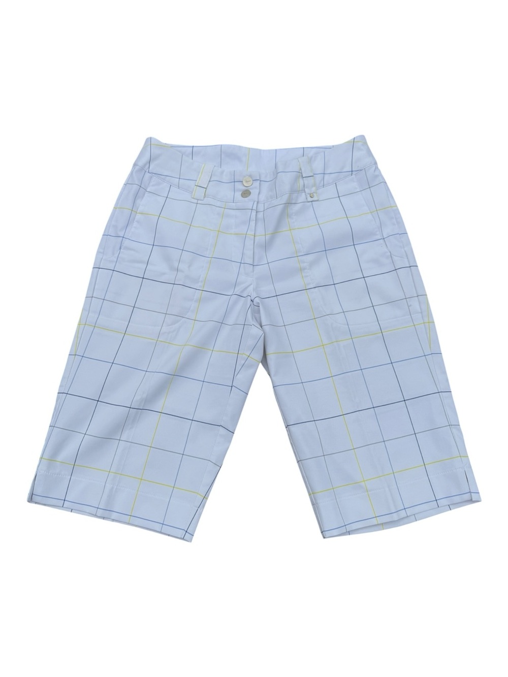 Nike Golf Dri-FIT Plaid Bermuda Shorts Women’s Size 4 White Blue Yellow